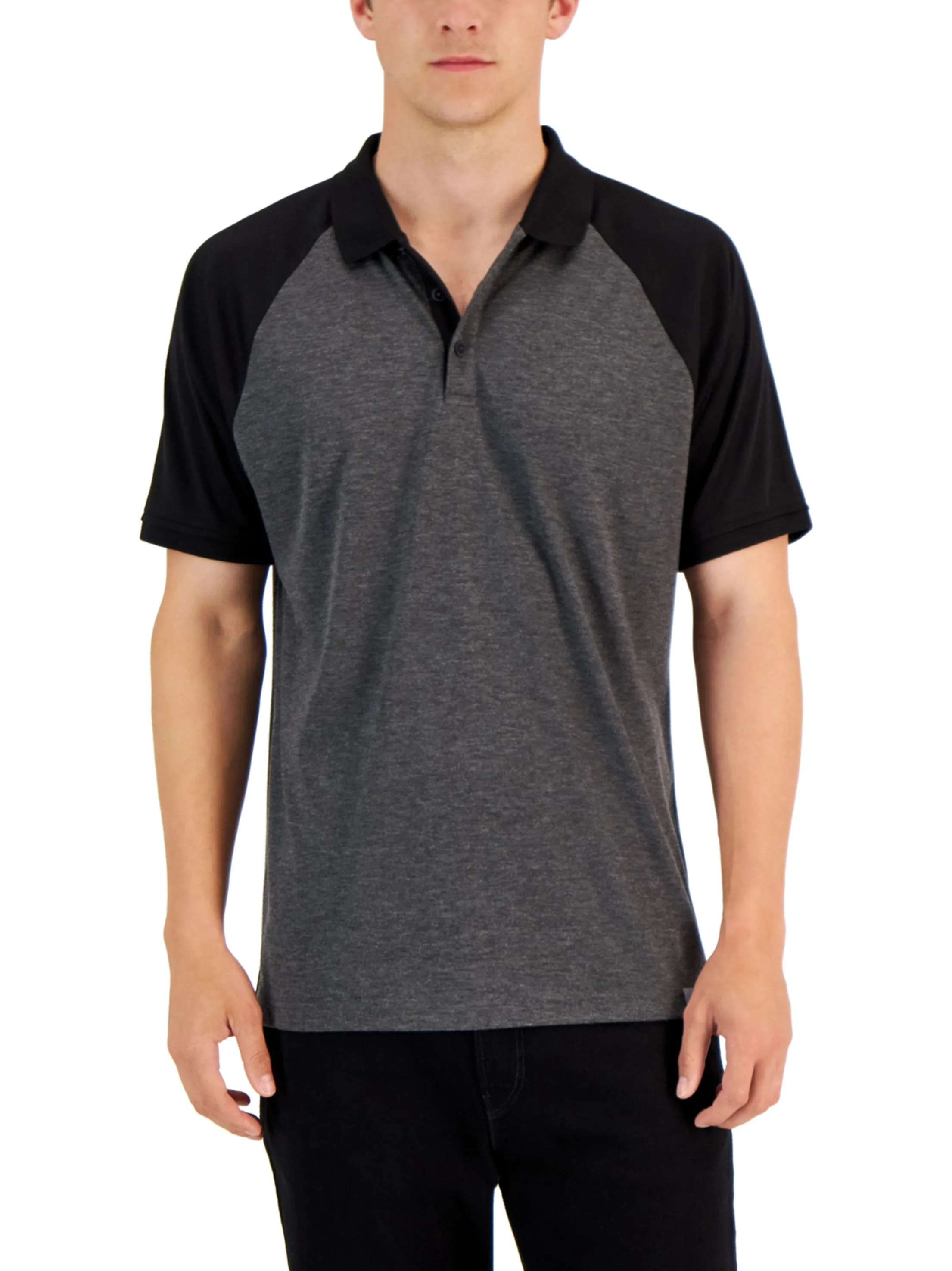 Herren Polo-Shirt mit Colorblocking, Dunkelgrau/Schwarz