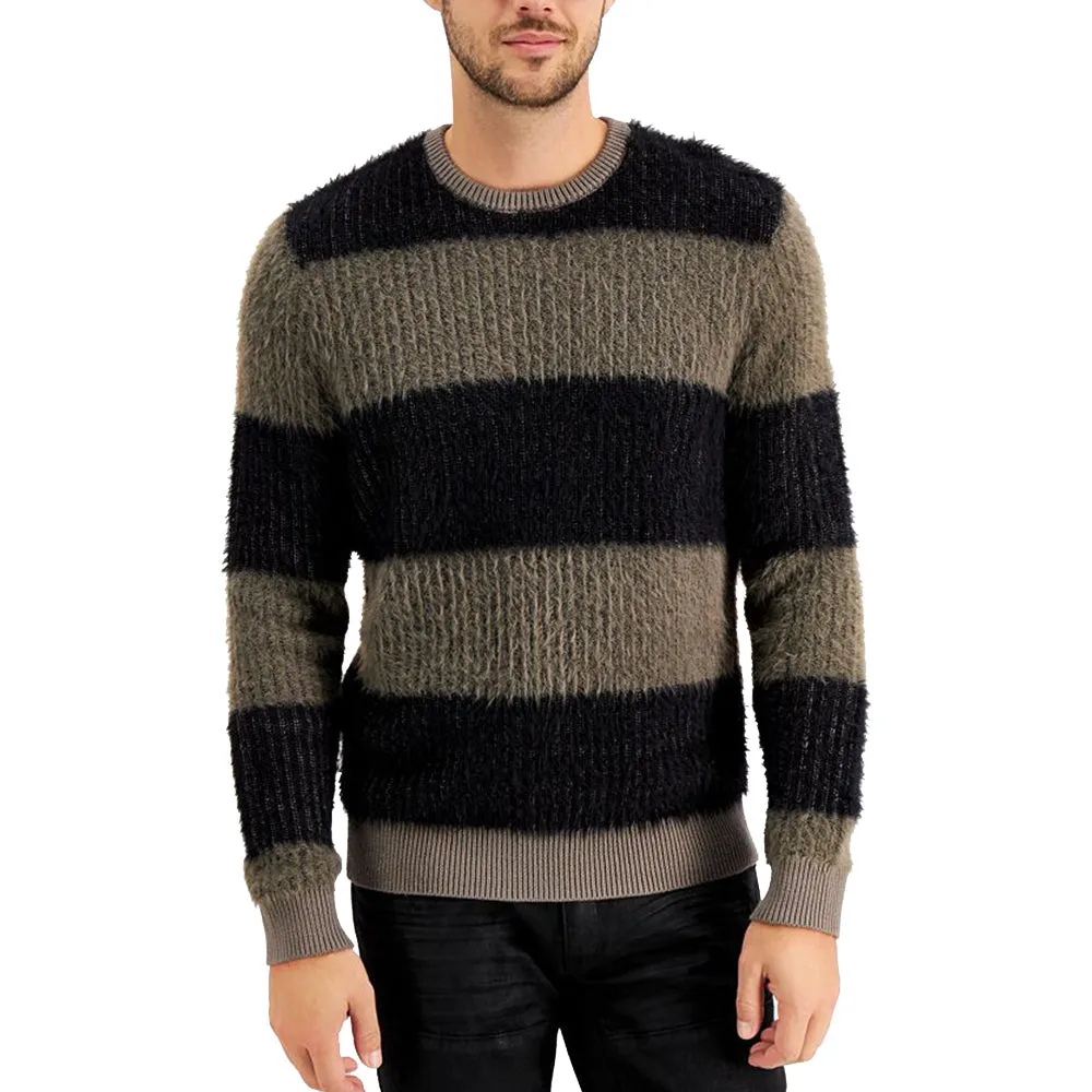 Herren Pullover mit flauschigem Streifenmuster, Schwarz/Grau