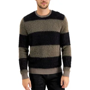 Herren Pullover mit flauschigem Streifenmuster, Schwarz/Grau
