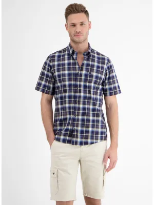 Herren-Karo-Hemd, Marineblau/Gelb