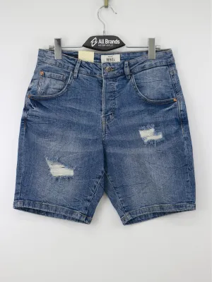 Herren Ripped Washed Denim Shorts, Blau