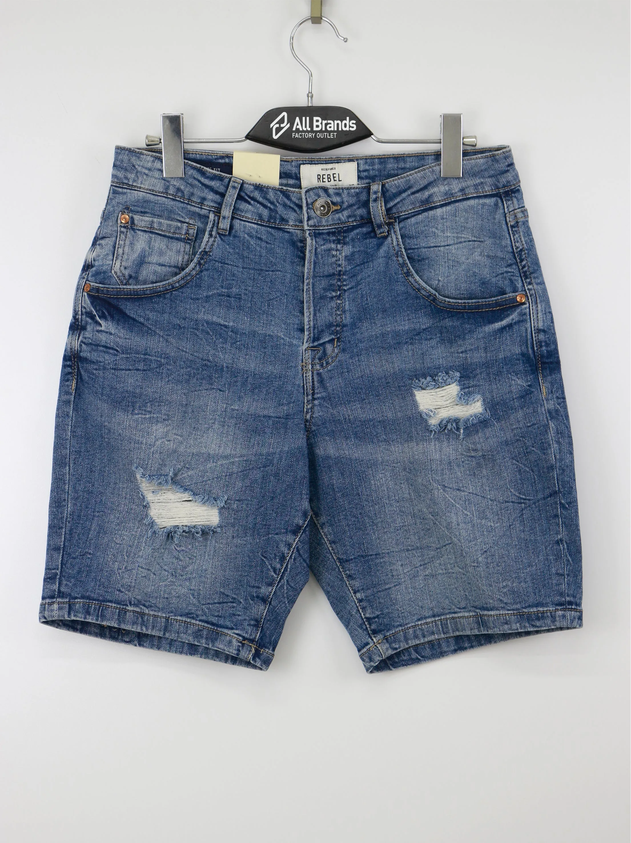 Herren Ripped Washed Denim Shorts, Blau