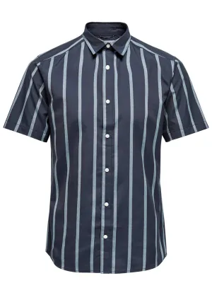 Herren gestreiftes Hemd, Marineblau