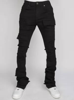 Herren Super Stacked Cargo Jeans in Tiefschwarz