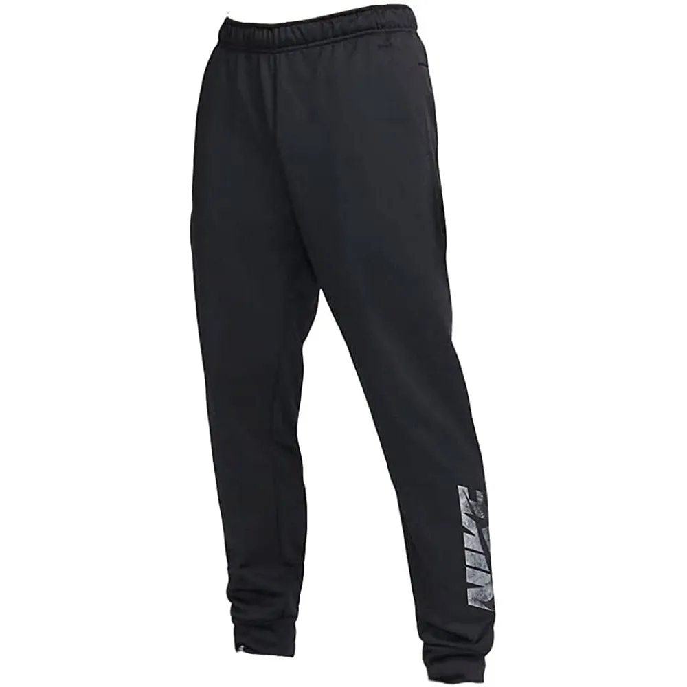 Nike Herren Einfarbige Schwarze Logo Verjüngte Swoosh Therma Fit Jogginghose