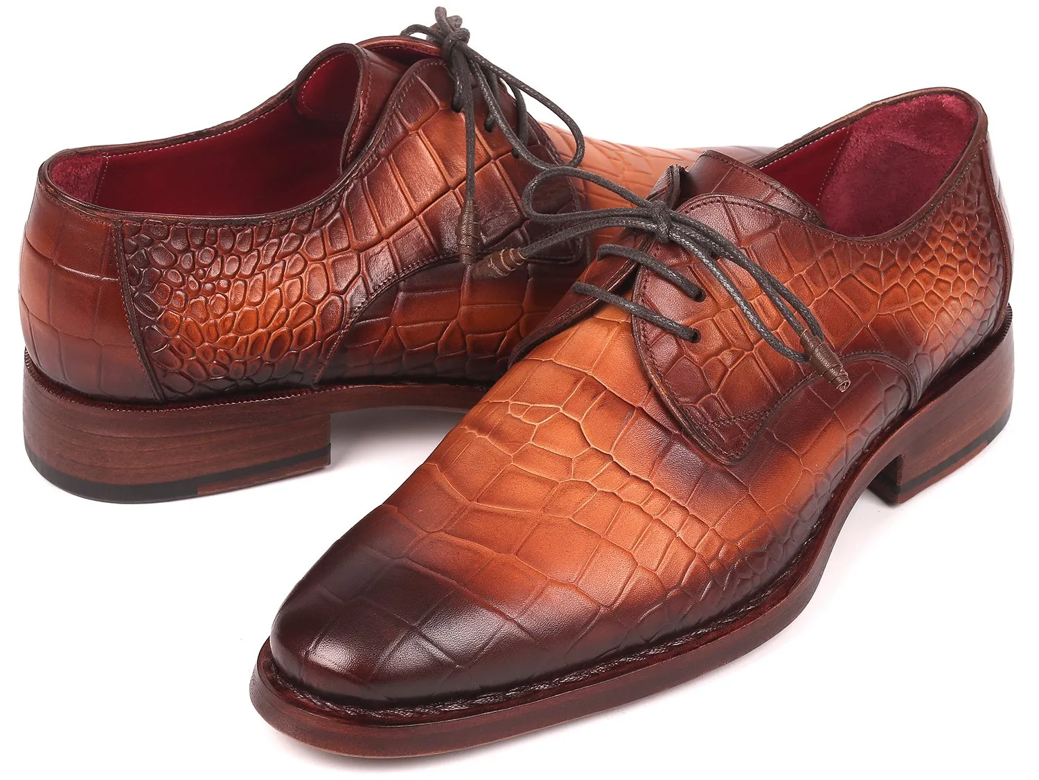 Paul Parkman Schuhe Paul Parkman Derby-Schuhe in Braun mit Krokoprägung aus Kalbsleder und Goodyear-Brandsohle