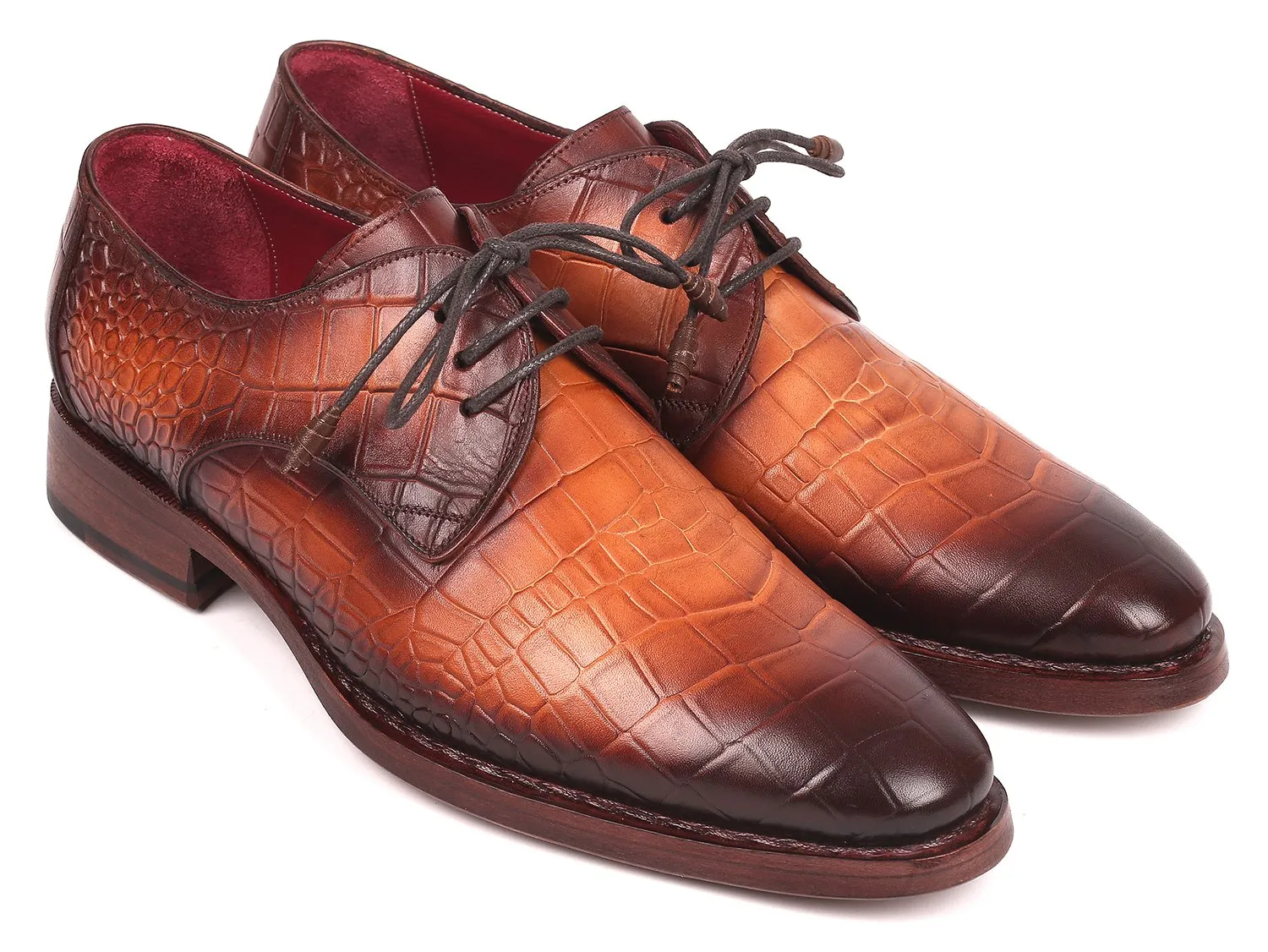 Paul Parkman Schuhe Paul Parkman Derby-Schuhe in Braun mit Krokoprägung aus Kalbsleder und Goodyear-Brandsohle
