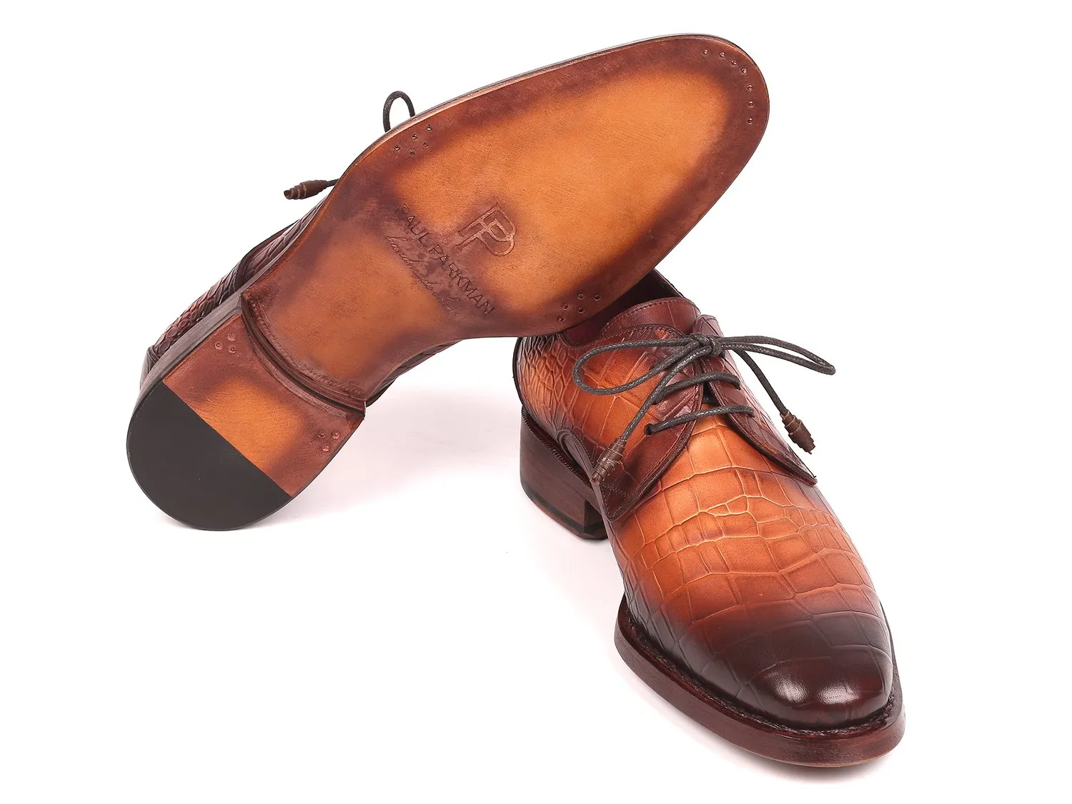 Paul Parkman Schuhe Paul Parkman Derby-Schuhe in Braun mit Krokoprägung aus Kalbsleder und Goodyear-Brandsohle