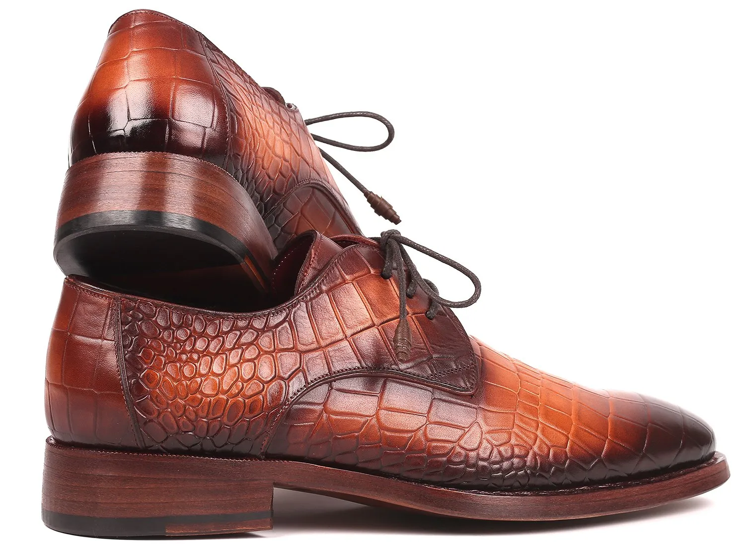 Paul Parkman Schuhe Paul Parkman Derby-Schuhe in Braun mit Krokoprägung aus Kalbsleder und Goodyear-Brandsohle