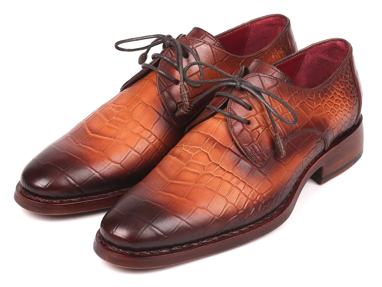 Paul Parkman Schuhe Paul Parkman Derby-Schuhe in Braun mit Krokoprägung aus Kalbsleder und Goodyear-Brandsohle