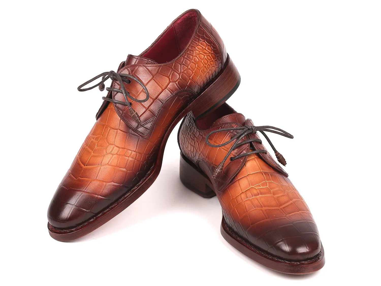 Paul Parkman Schuhe Paul Parkman Derby-Schuhe in Braun mit Krokoprägung aus Kalbsleder und Goodyear-Brandsohle