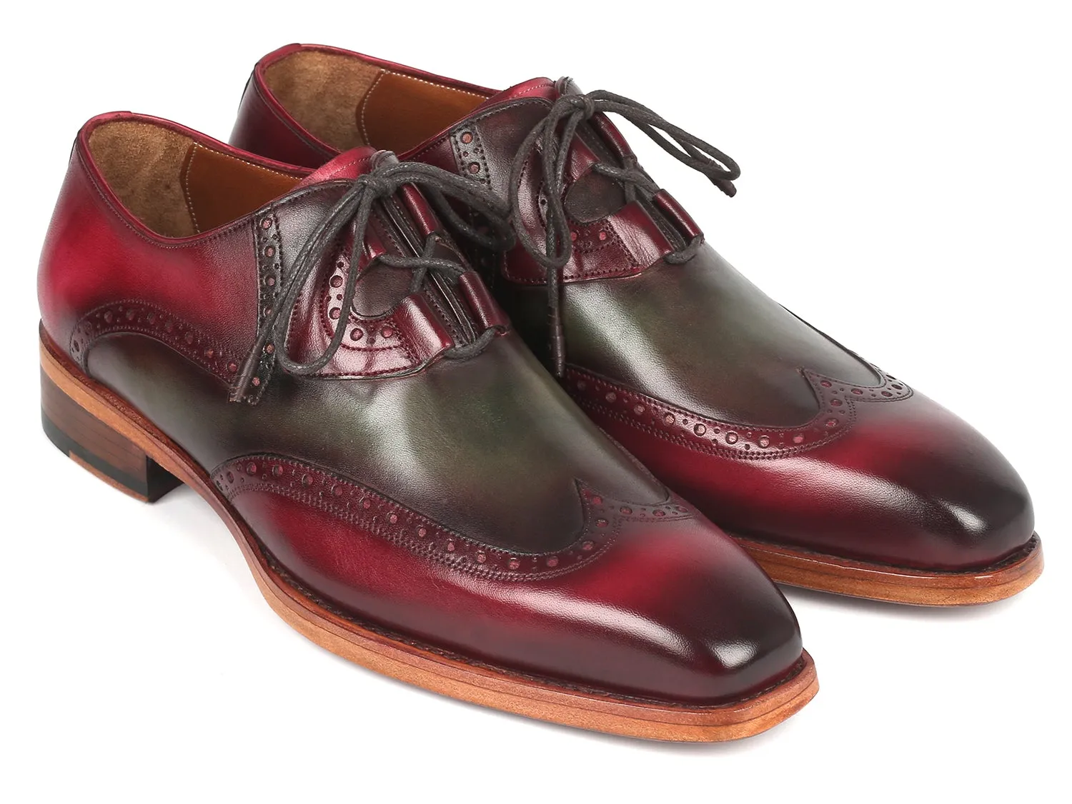 Paul Parkman Schuhe Paul Parkman Goodyear durchgenähte Ghillie-Schnürung Brogues in Grün & Bordeaux