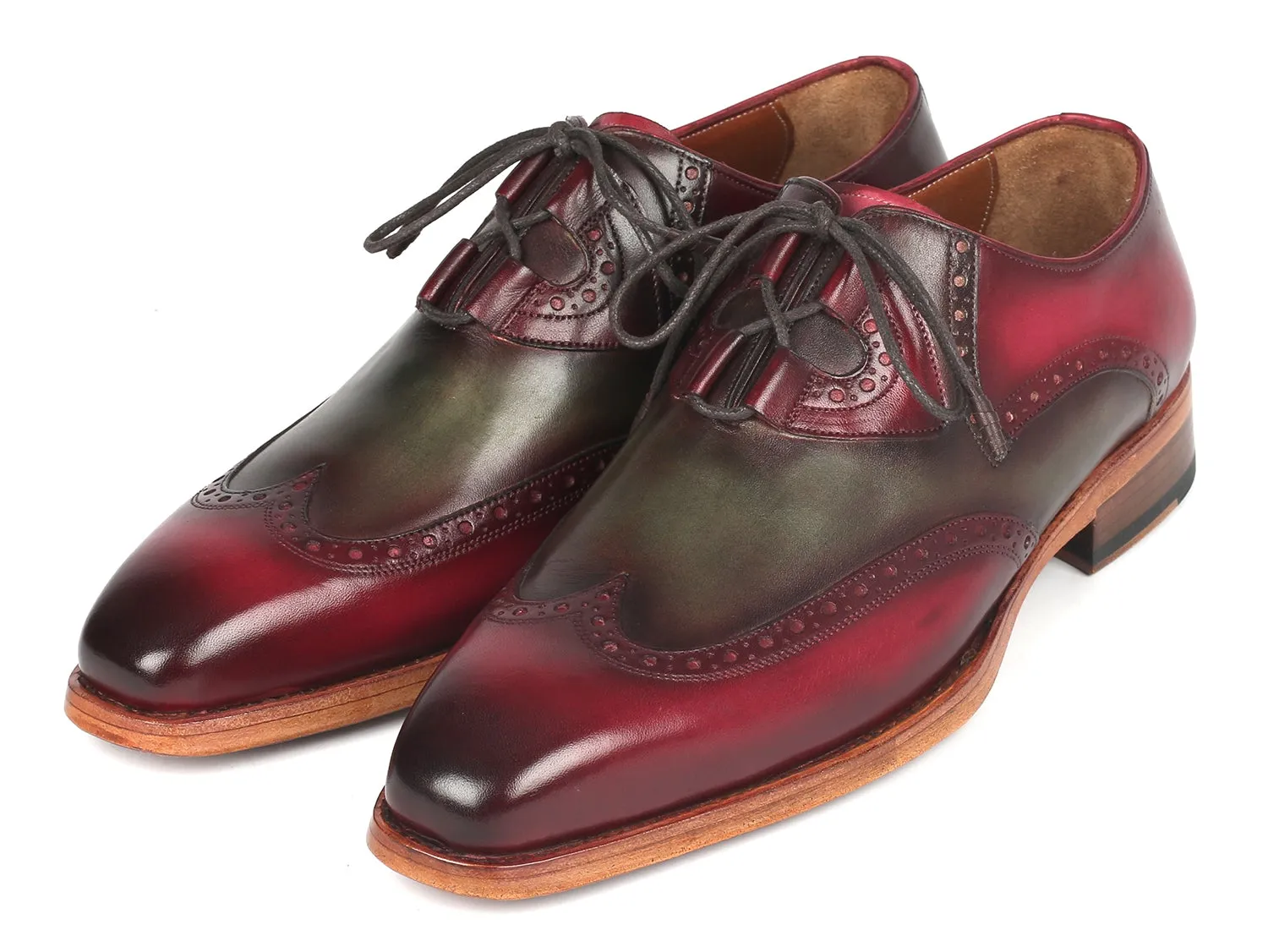 Paul Parkman Schuhe Paul Parkman Goodyear durchgenähte Ghillie-Schnürung Brogues in Grün & Bordeaux