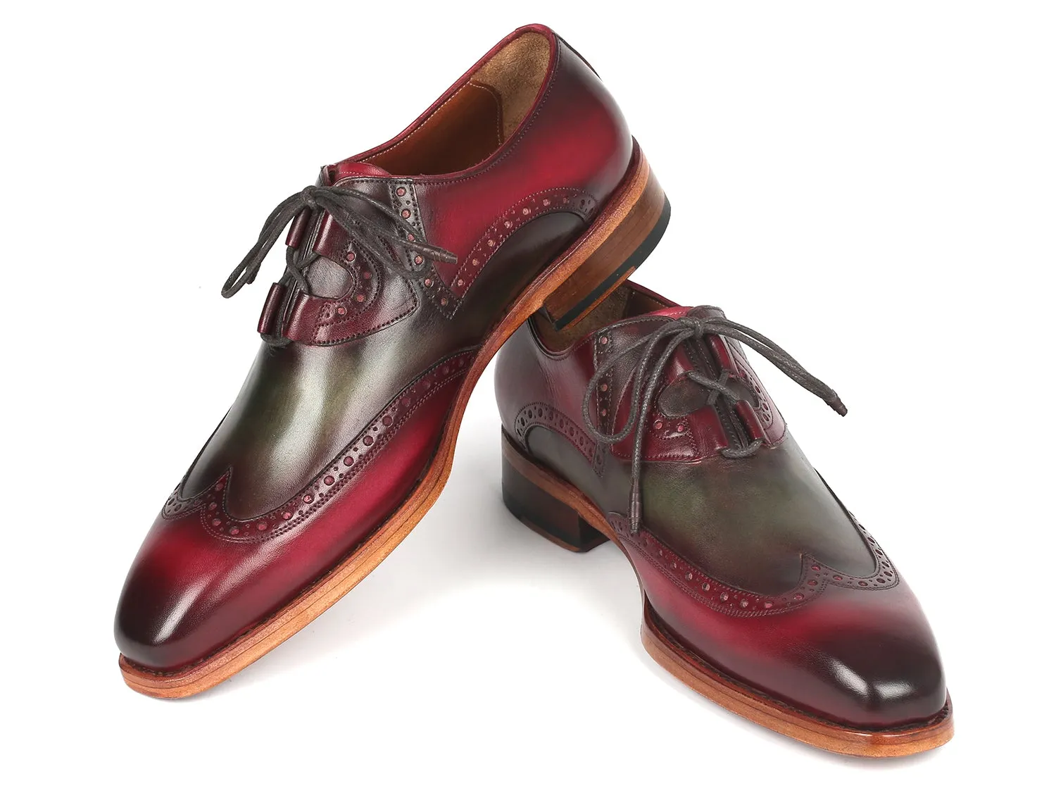 Paul Parkman Schuhe Paul Parkman Goodyear durchgenähte Ghillie-Schnürung Brogues in Grün & Bordeaux