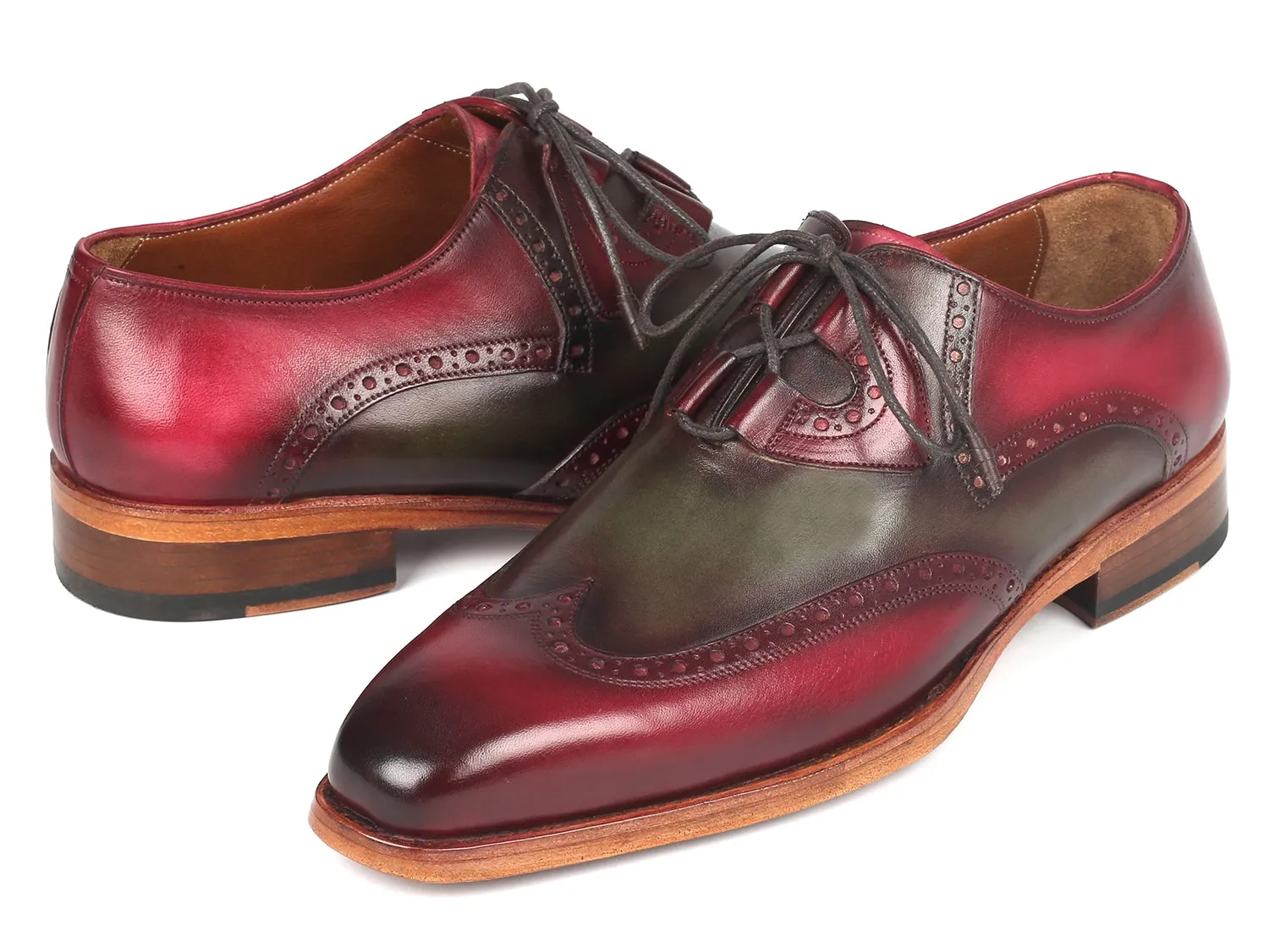 Paul Parkman Schuhe Paul Parkman Goodyear durchgenähte Ghillie-Schnürung Brogues in Grün & Bordeaux