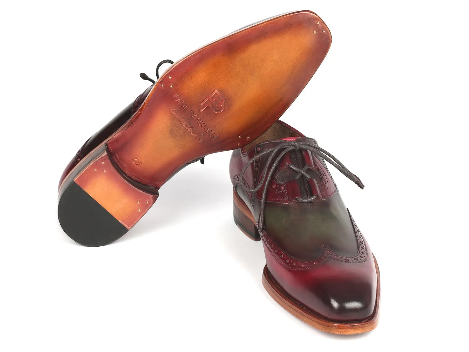 Paul Parkman Schuhe Paul Parkman Goodyear durchgenähte Ghillie-Schnürung Brogues in Grün & Bordeaux