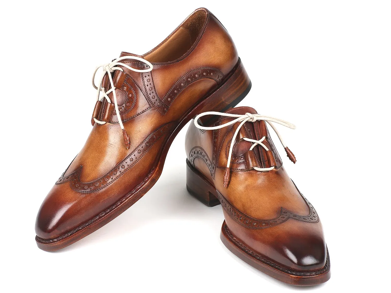 Paul Parkman Schuhe Paul Parkman Herren Ghillie-Schnürung Wingtip Brogues in Braun und Kamel