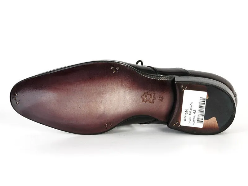 Paul Parkman Schuhe Paul Parkman Herren-Handbemalte Leder Derby-Schuhe in Anthrazit Schwarz