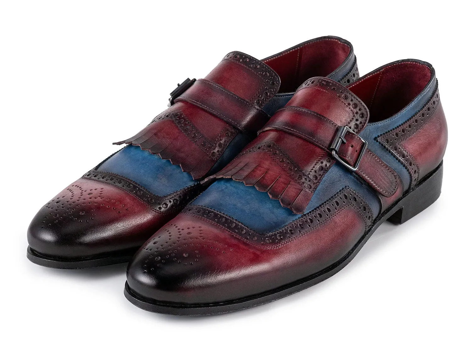 Paul Parkman Schuhe Paul Parkman Herren Kiltie Monkstrap Lederschuhe in Blau & Burgunder