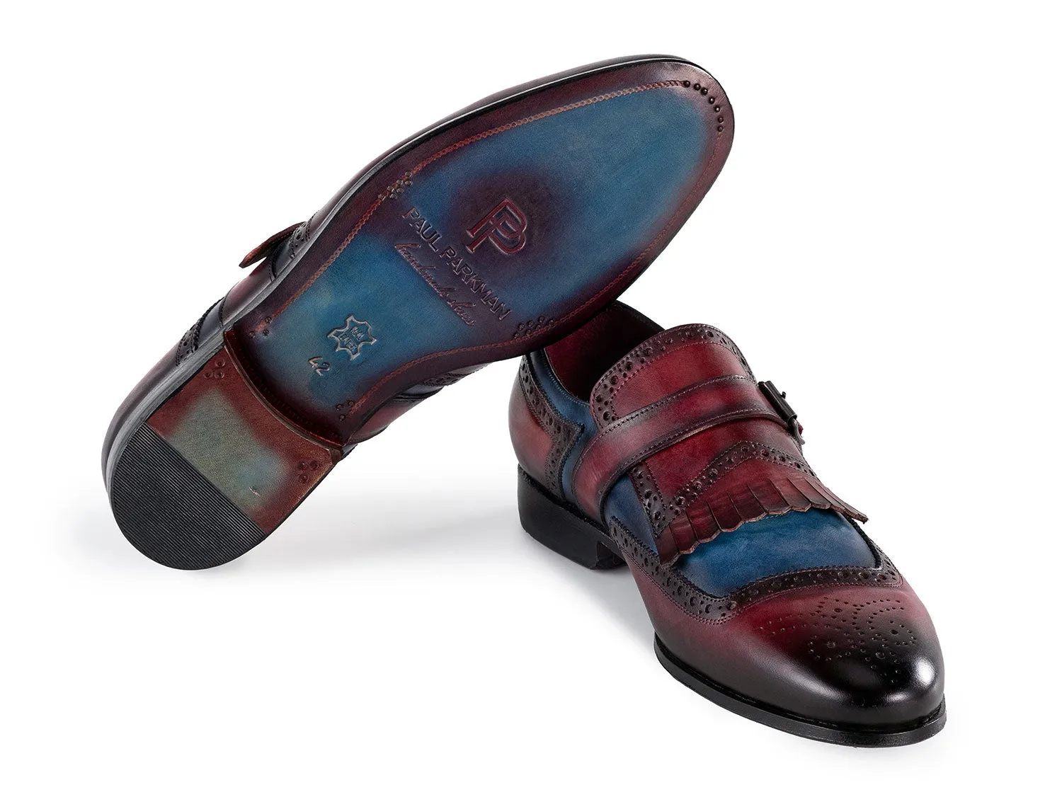 Paul Parkman Schuhe Paul Parkman Herren Kiltie Monkstrap Lederschuhe in Blau & Burgunder