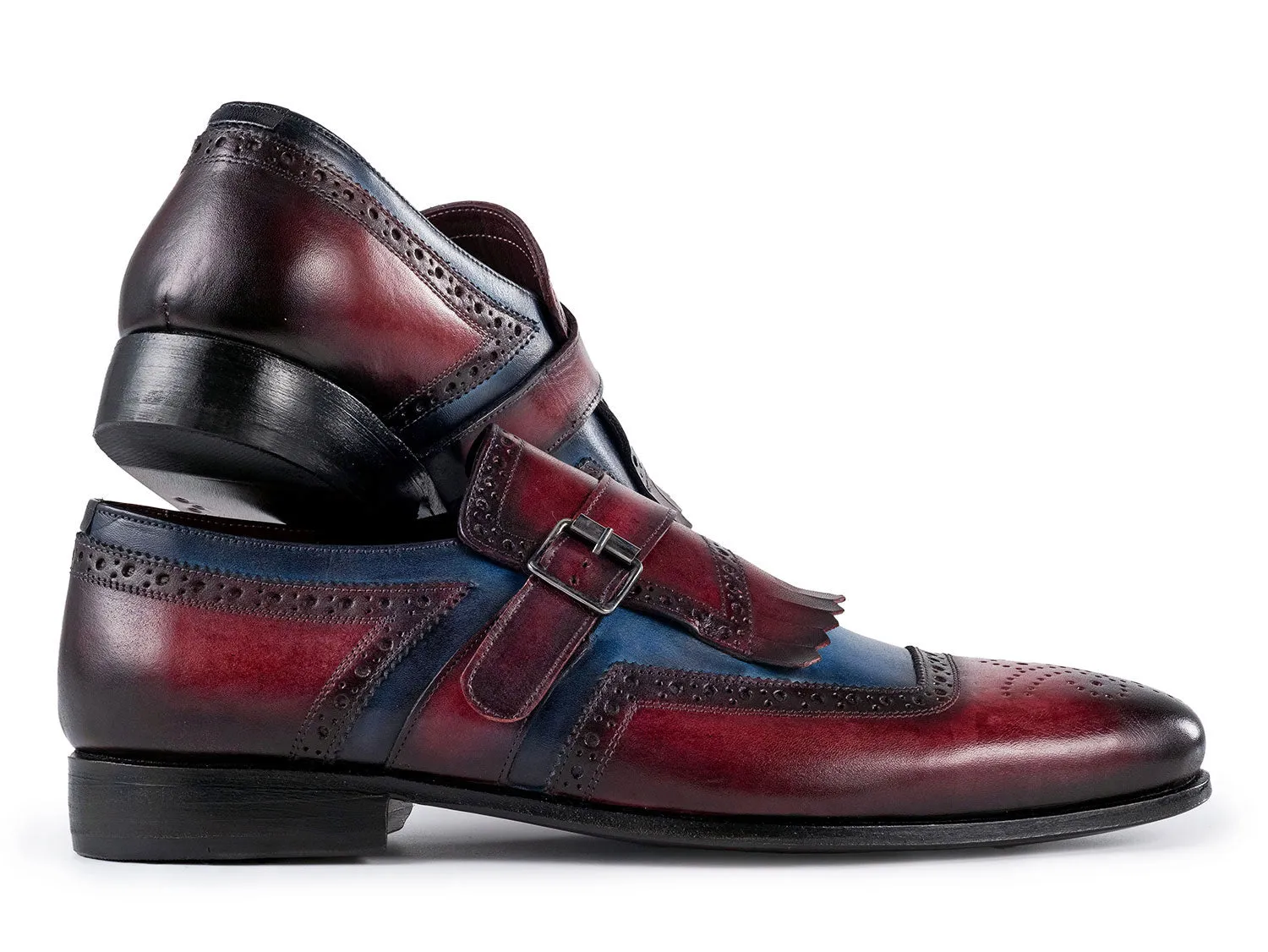 Paul Parkman Schuhe Paul Parkman Herren Kiltie Monkstrap Lederschuhe in Blau & Burgunder