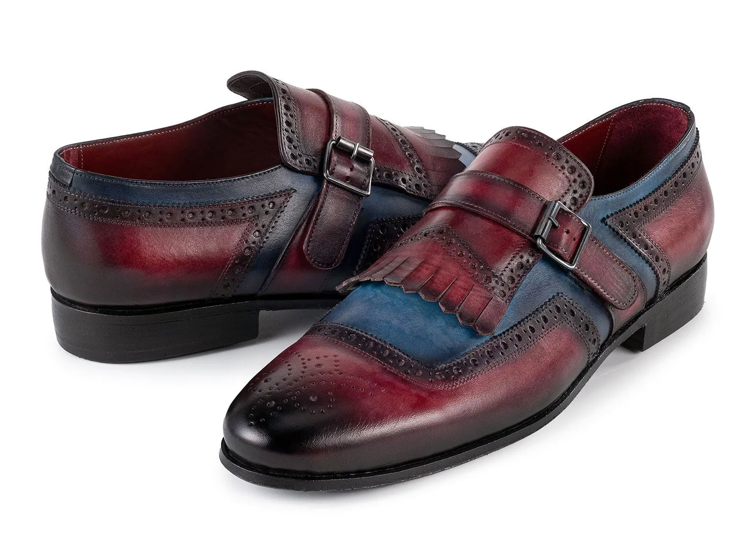 Paul Parkman Schuhe Paul Parkman Herren Kiltie Monkstrap Lederschuhe in Blau & Burgunder