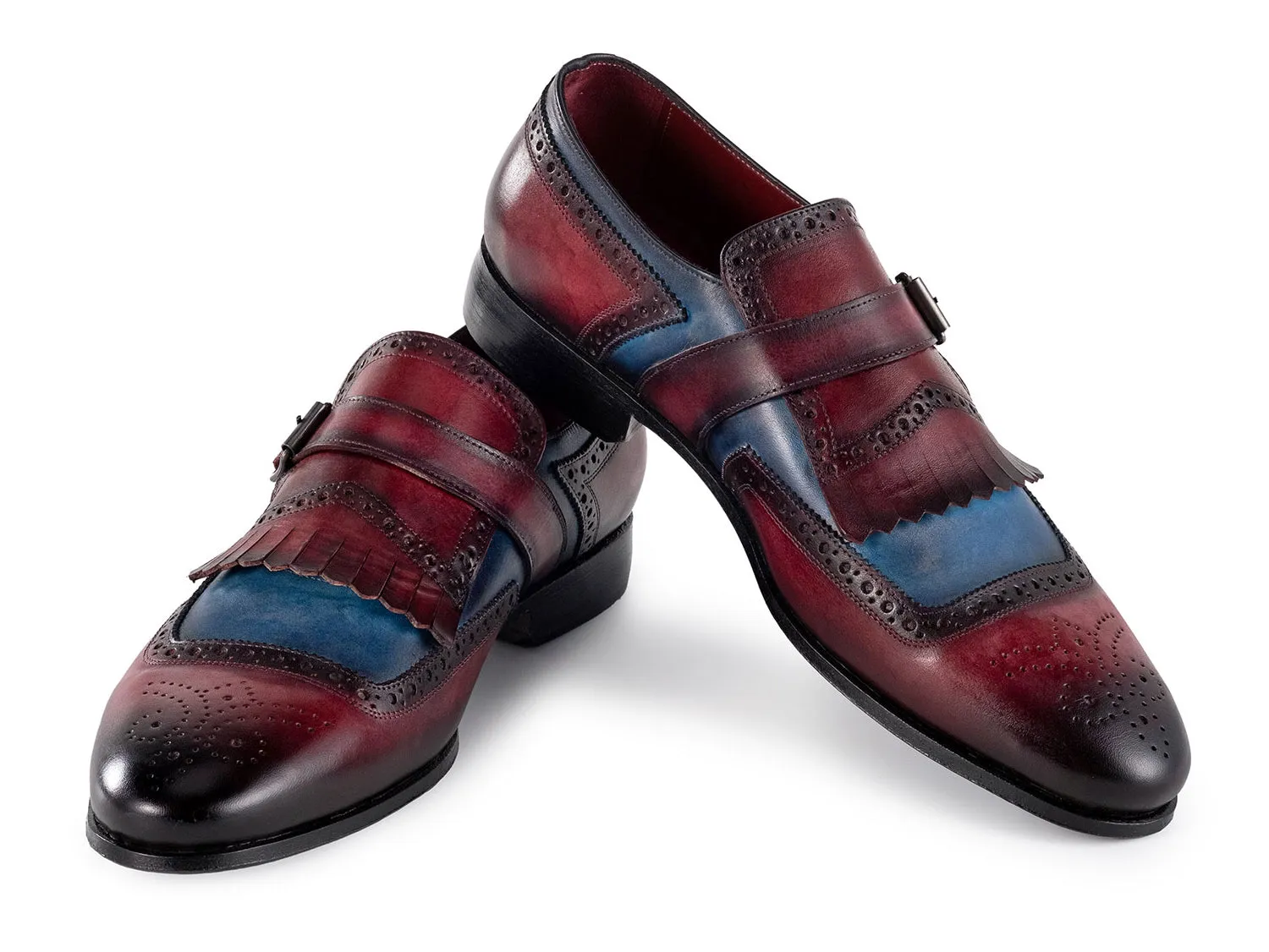 Paul Parkman Schuhe Paul Parkman Herren Kiltie Monkstrap Lederschuhe in Blau & Burgunder