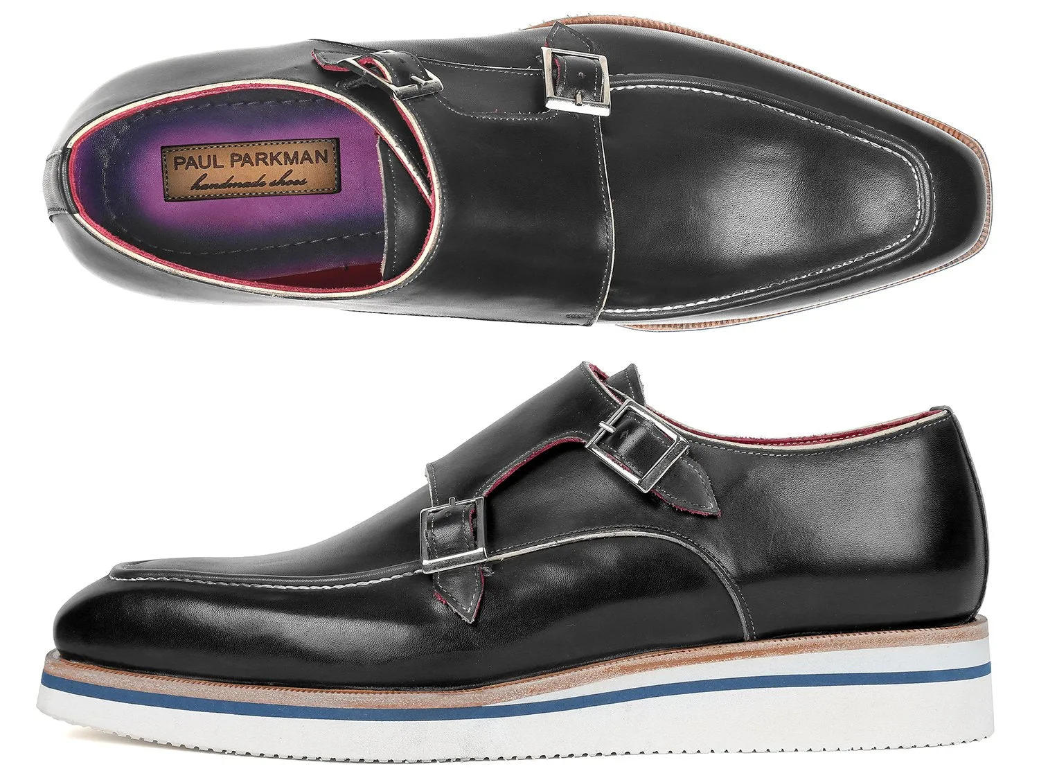 Paul Parkman Schuhe Paul Parkman Herren elegante lässige Monkstrap Lederschuhe in Schwarz