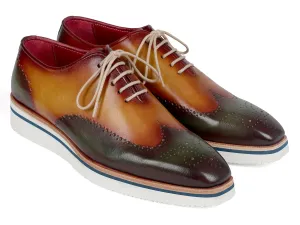 Paul Parkman Schuhe Paul Parkman Herren elegante Freizeit Wingtip Oxfords in Grün & Kamel