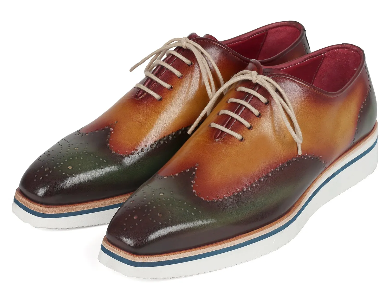 Paul Parkman Schuhe Paul Parkman Herren elegante Freizeit Wingtip Oxfords in Grün & Kamel
