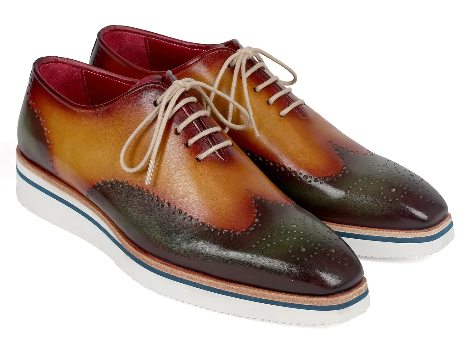 Paul Parkman Schuhe Paul Parkman Herren elegante Freizeit Wingtip Oxfords in Grün & Kamel