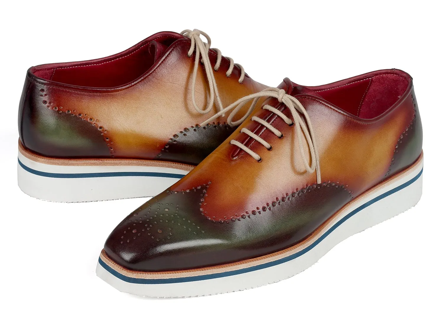 Paul Parkman Schuhe Paul Parkman Herren elegante Freizeit Wingtip Oxfords in Grün & Kamel