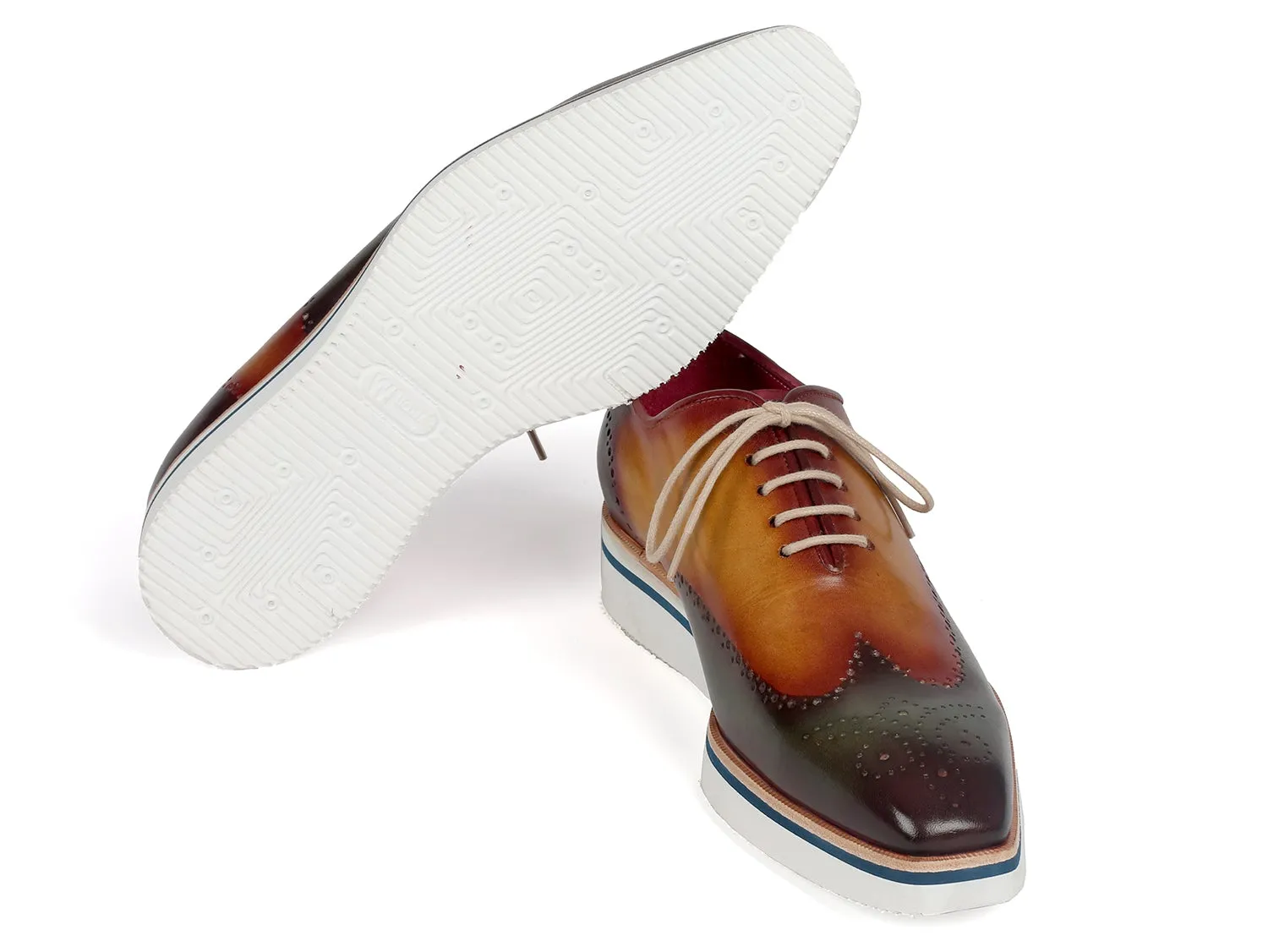 Paul Parkman Schuhe Paul Parkman Herren elegante Freizeit Wingtip Oxfords in Grün & Kamel