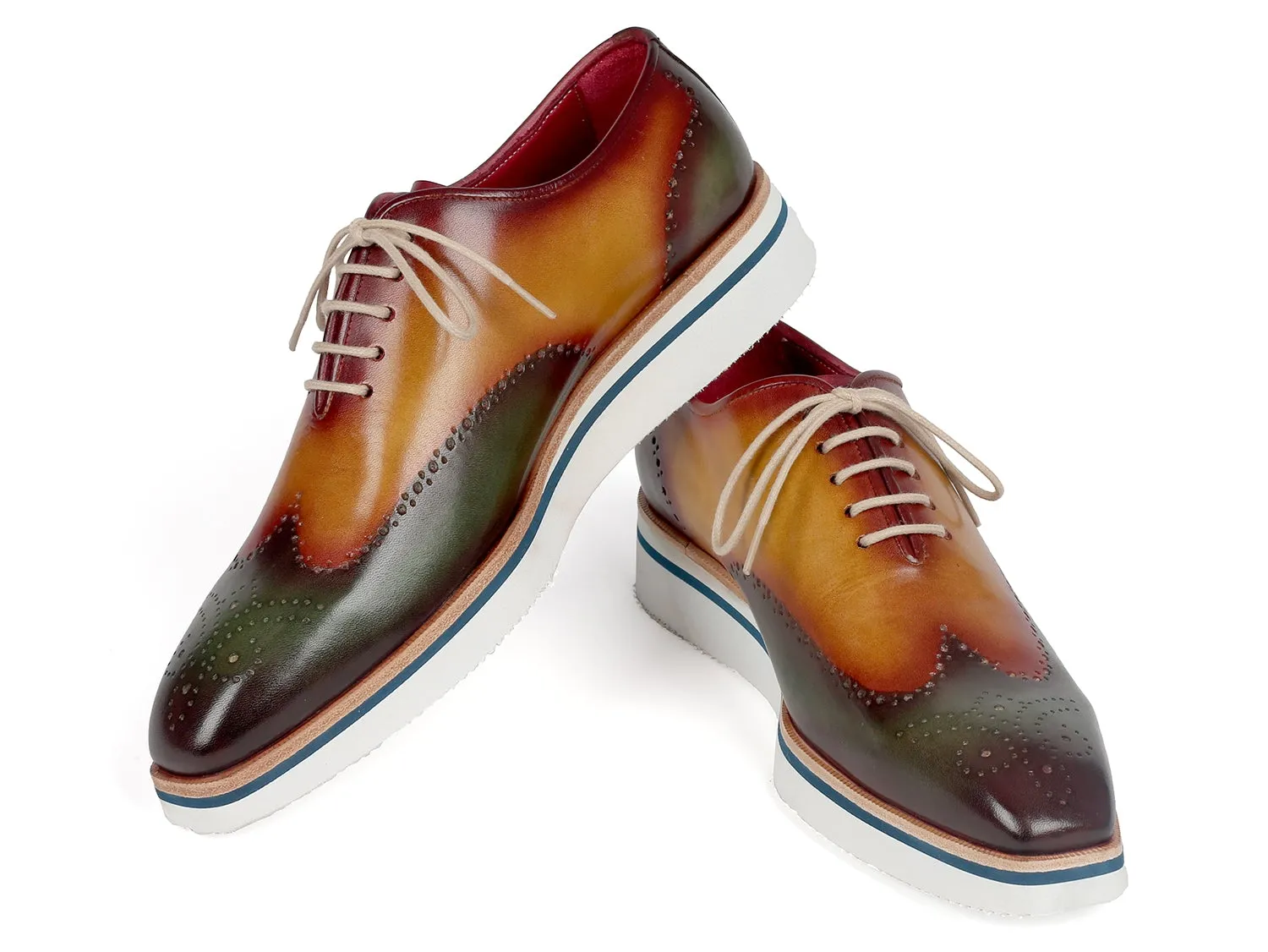 Paul Parkman Schuhe Paul Parkman Herren elegante Freizeit Wingtip Oxfords in Grün & Kamel