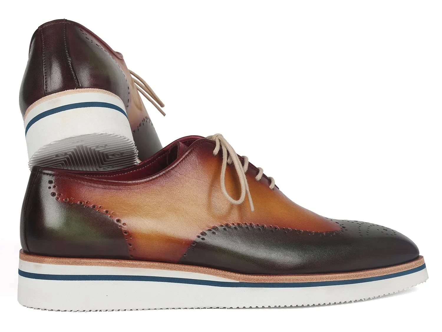 Paul Parkman Schuhe Paul Parkman Herren elegante Freizeit Wingtip Oxfords in Grün & Kamel