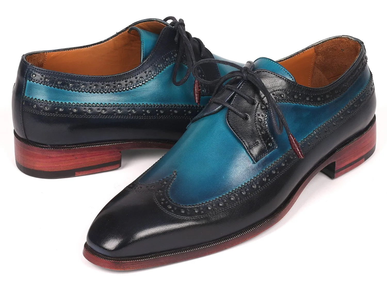 Paul Parkman Schuhe Paul Parkman Herren Wingtip Derby Schuhe in Blau Zweifarbig
