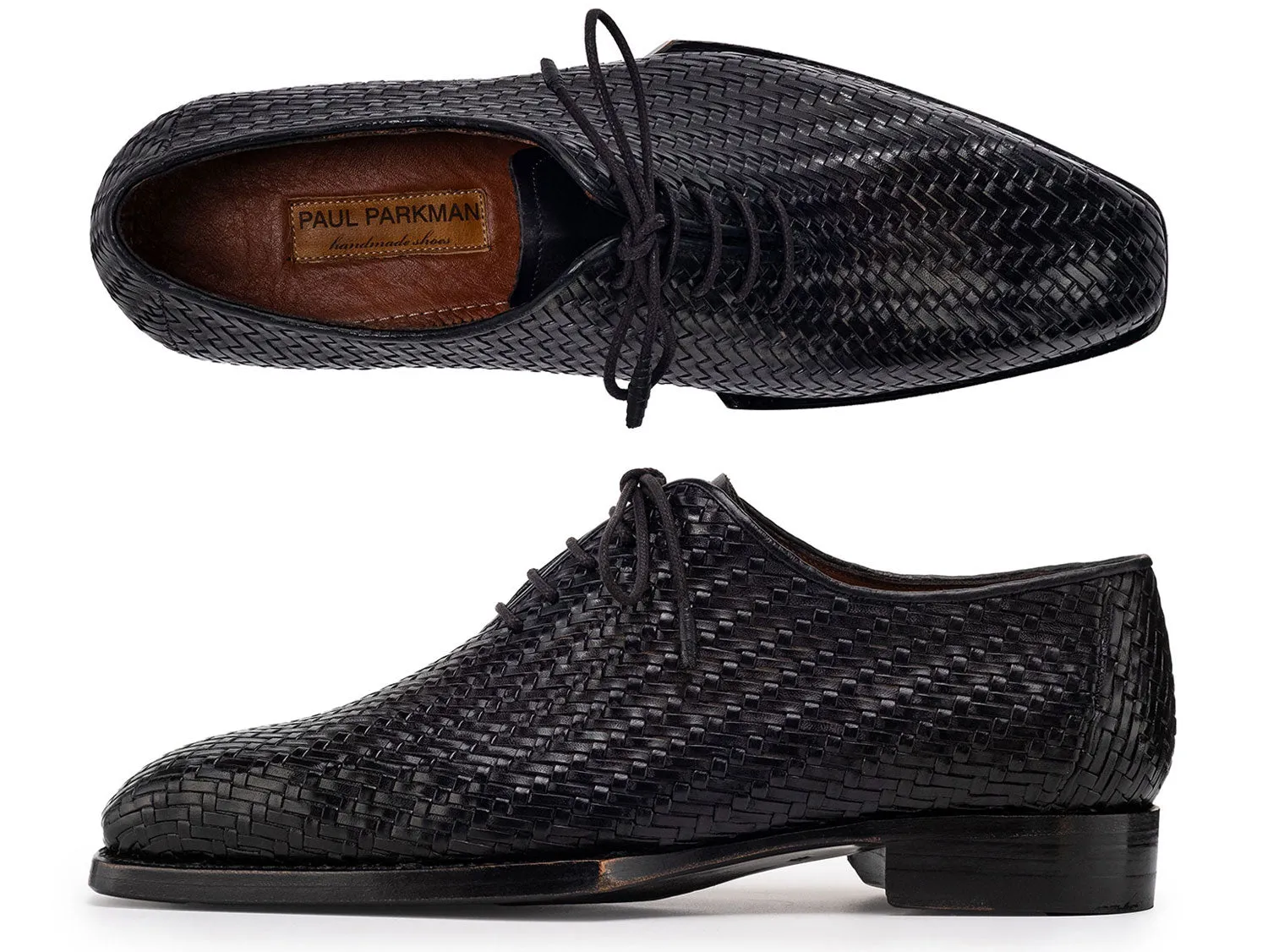 Paul Parkman Schuhe Paul Parkman Herren Oxfordschuhe aus geflochtenem Leder mit Handvernähung in Schwarz