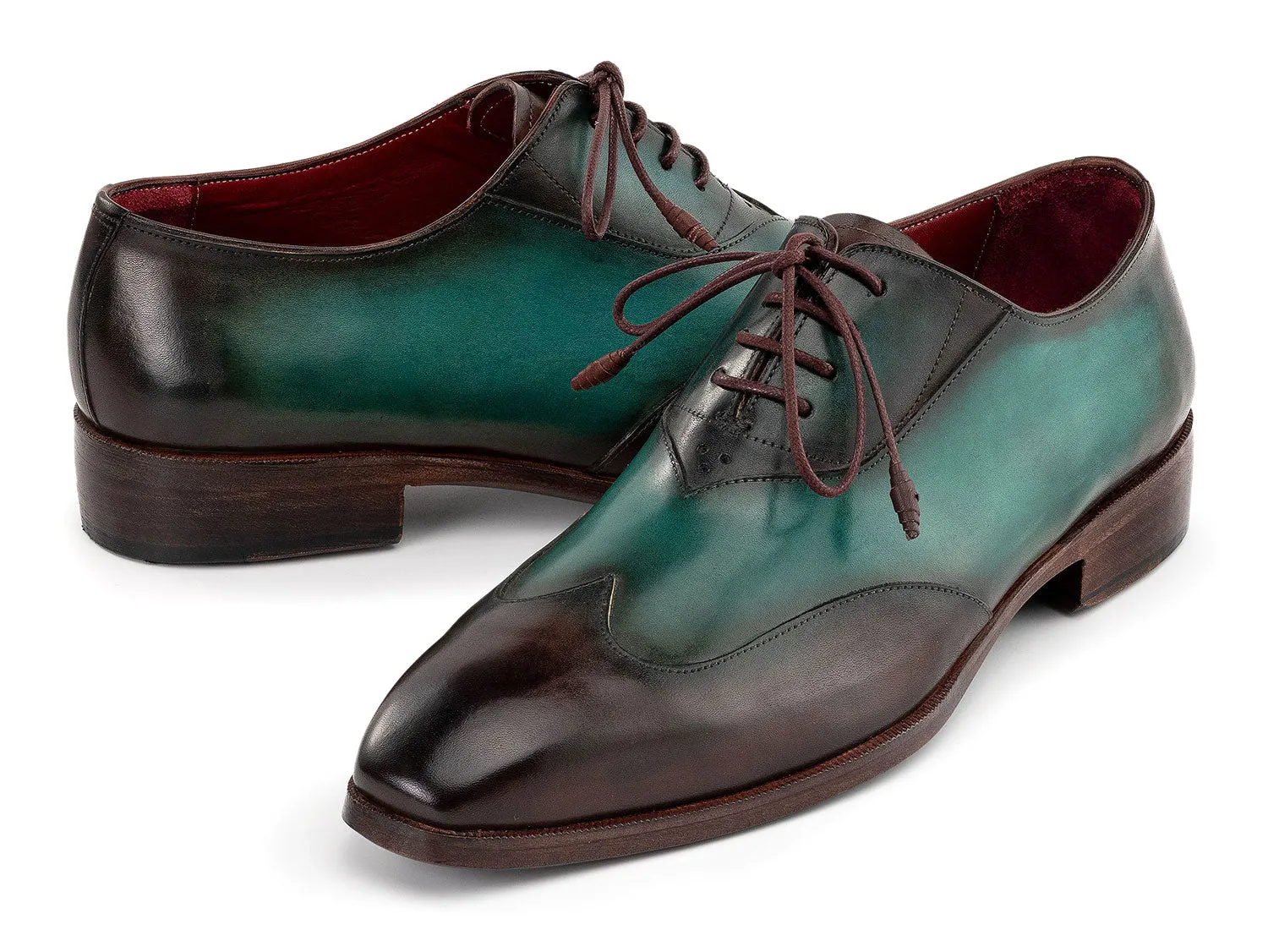 Paul Parkman Schuhe Paul Parkman Patina Leder Wingtip Oxford Schuhe in Braun & Grün
