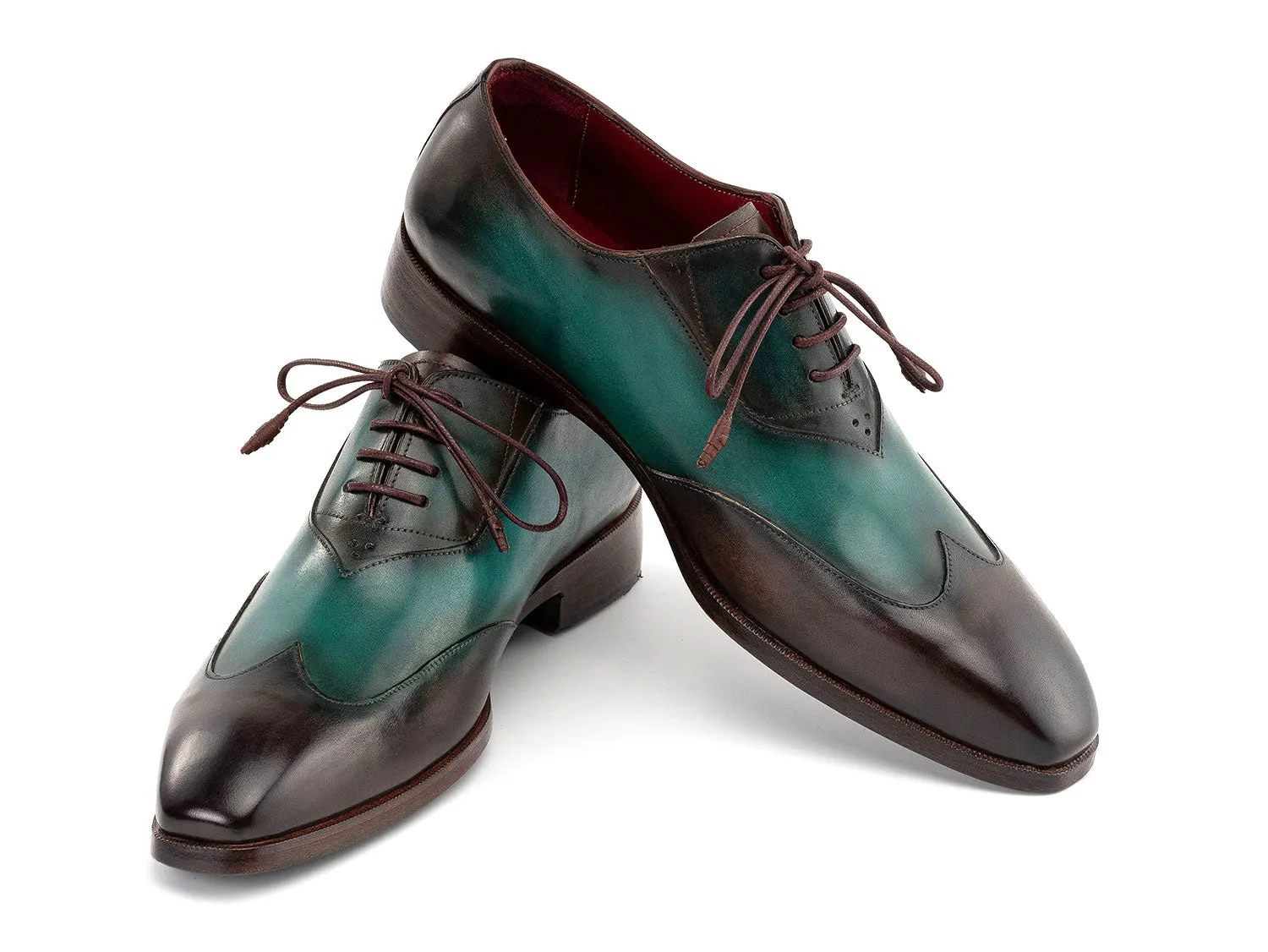 Paul Parkman Schuhe Paul Parkman Patina Leder Wingtip Oxford Schuhe in Braun & Grün