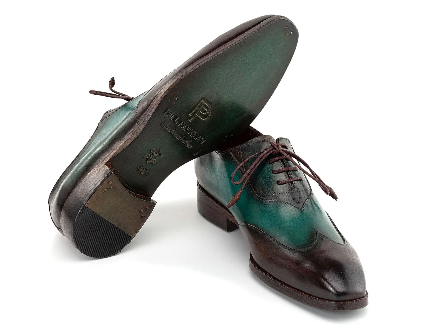 Paul Parkman Schuhe Paul Parkman Patina Leder Wingtip Oxford Schuhe in Braun & Grün