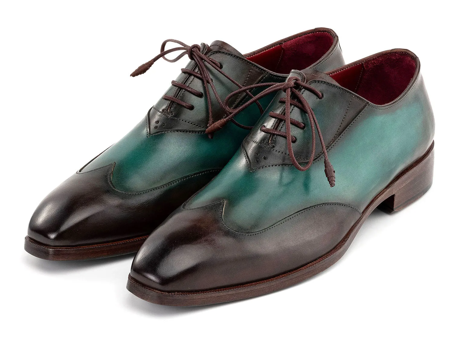 Paul Parkman Schuhe Paul Parkman Patina Leder Wingtip Oxford Schuhe in Braun & Grün