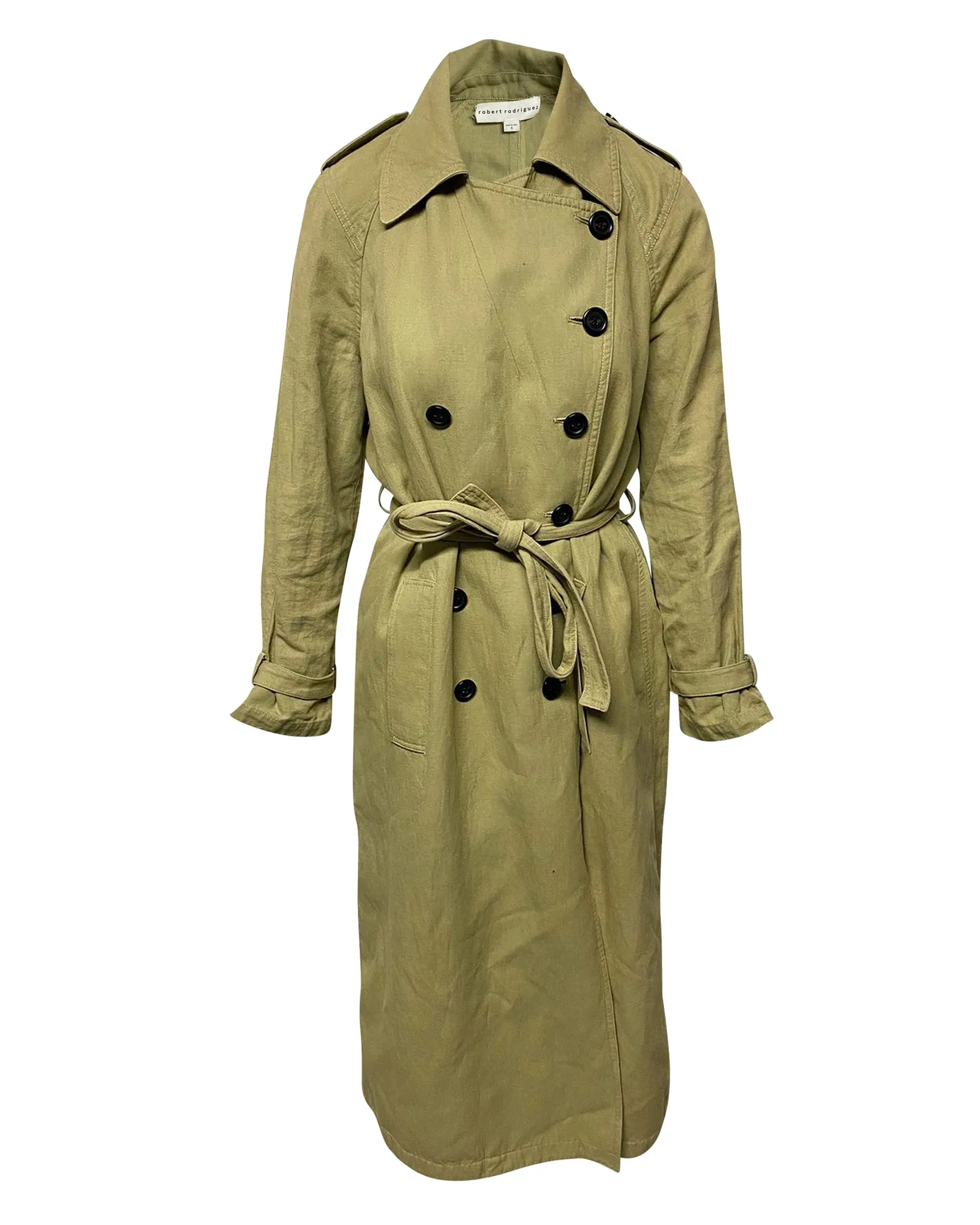 Robert Rodriguez Doppelreihiger Trenchcoat mit Gürtel in Brauner Baumwolle