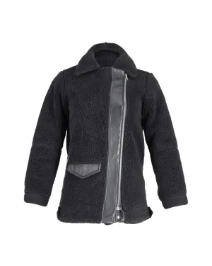 Sandro Paris Biker-Mantel mit Schaffellfutter aus schwarzer Wolle