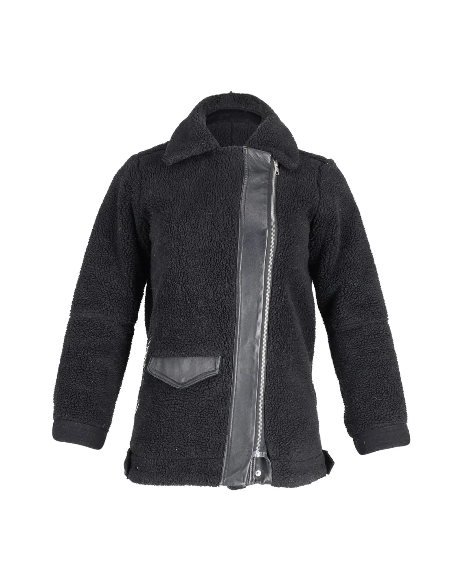 Sandro Paris Biker-Mantel mit Schaffellfutter aus schwarzer Wolle