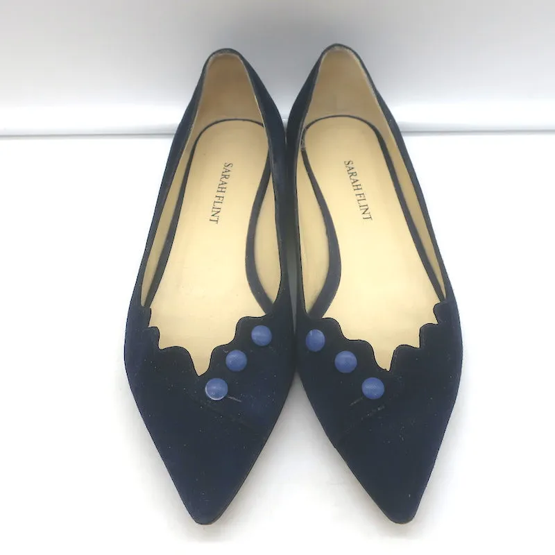 Sarah Flint Spitzenschuh mit Knopfverschluss Marineblau Geschweiftes Wildleder Größe 36.5