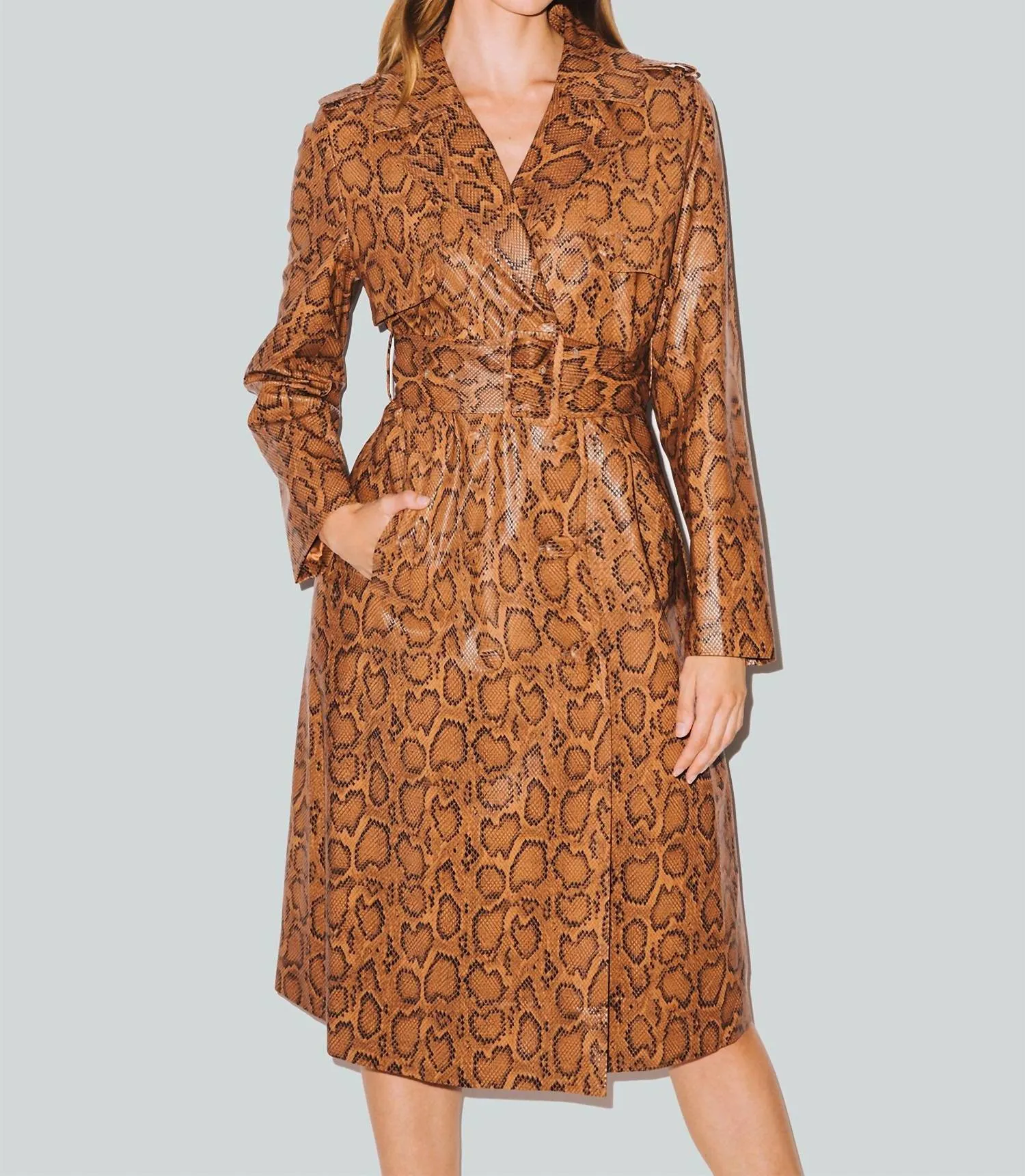 Schlangenleder-Trenchcoat in Braun-Mix