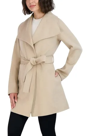 Tahari Damen Woll-Wickelmantel mit Bindegürtel, Hellbeige